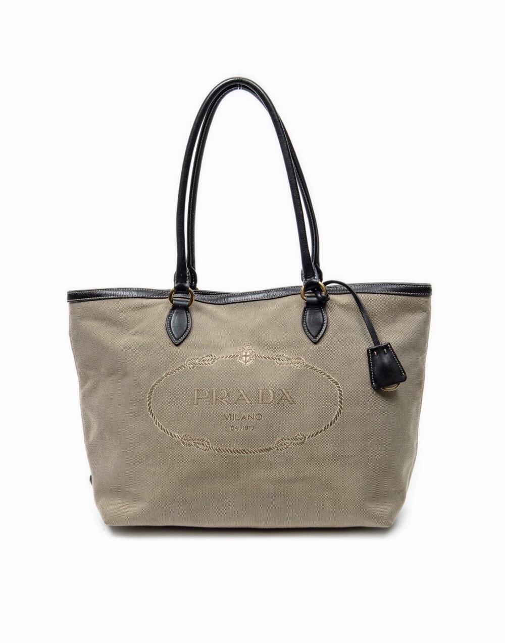 Prada Logo Jacquard Tote Bag in Corda/Bruciato Color (Model 1BG158)
